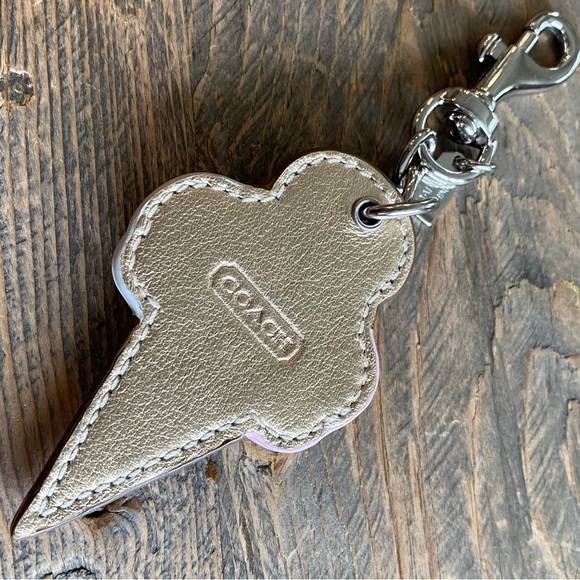 NEW COACH ICE CREAM CONE KEY FOB CHAIN PURSE CHARM SWAROVSKI CRYSTALS LEATHER - Picture 4 of 8